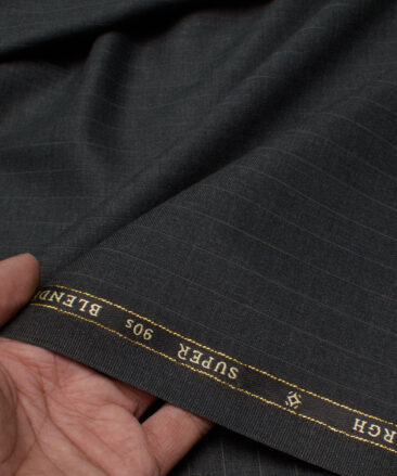 OCM Men's 35% Wool Super 90's Striped  Unstitched Suiting Fabric (Dark Grey).