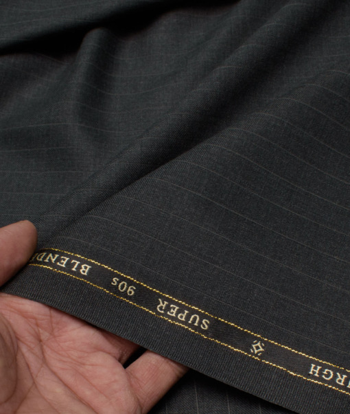 OCM Men's 35% Wool Super 90's Striped  Unstitched Suiting Fabric (Dark Grey).