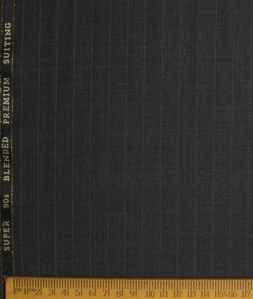 OCM Men's 35% Wool Super 90's Striped  Unstitched Suiting Fabric (Dark Grey) - Image 4