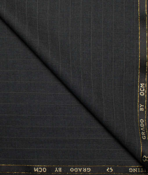 OCM Men's 35% Wool Super 90's Striped  Unstitched Suiting Fabric (Dark Grey).