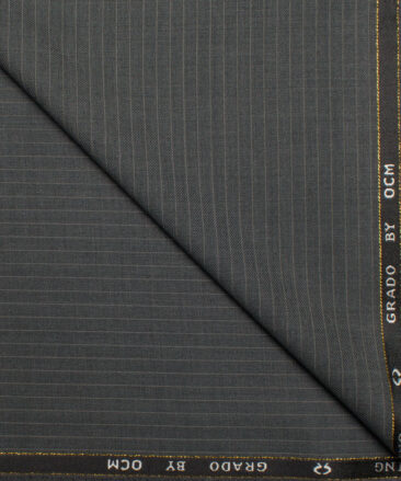 OCM Men's 35% Wool Super 90's Striped  Unstitched Suiting Fabric (Grey).