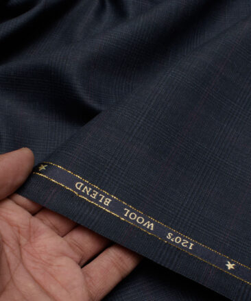 OCM Men's 25% Wool Super 120's Checks  Unstitched Suiting Fabric (Dark Blue).