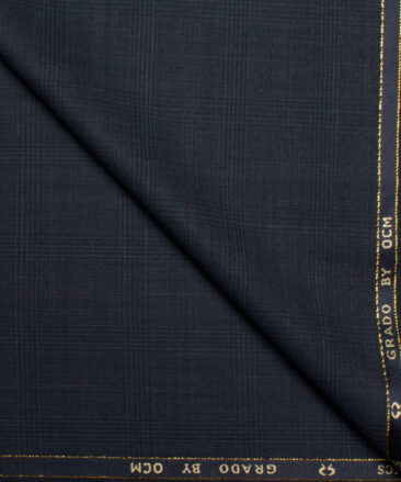 OCM Men's 25% Wool Super 120's Checks  Unstitched Suiting Fabric (Dark Blue).