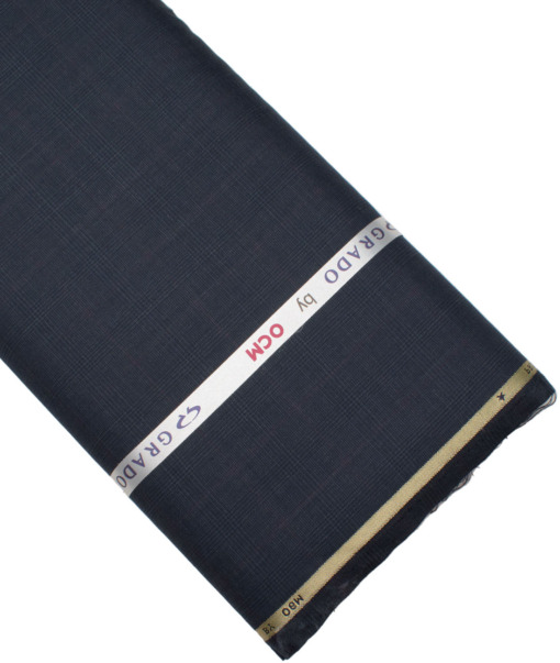 OCM Men's 25% Wool Super 120's Checks  Unstitched Suiting Fabric (Dark Blue) - Image 5