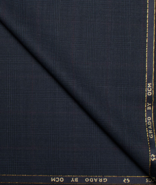 OCM Men's 25% Wool Super 120's Checks  Unstitched Suiting Fabric (Dark Blue).