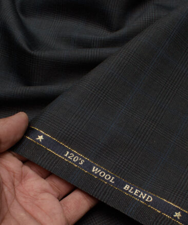 OCM Men's 25% Wool Super 120's Checks  Unstitched Suiting Fabric (Dark Grey).