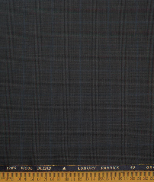 OCM Men's 25% Wool Super 120's Checks  Unstitched Suiting Fabric (Dark Grey) - Image 4