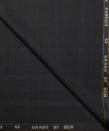 OCM Men's 25% Wool Super 120's Checks  Unstitched Suiting Fabric (Dark Grey).