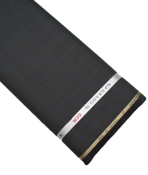 OCM Men's 25% Wool Super 120's Checks  Unstitched Suiting Fabric (Dark Grey) - Image 5