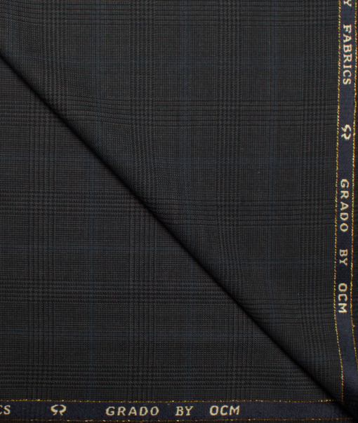 OCM Men's 25% Wool Super 120's Checks  Unstitched Suiting Fabric (Dark Grey).