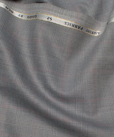 OCM Men's 25% Wool Super 120's Checks  Unstitched Suiting Fabric (Light Grey).