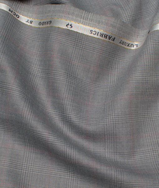 OCM Men's 25% Wool Super 120's Checks  Unstitched Suiting Fabric (Light Grey).