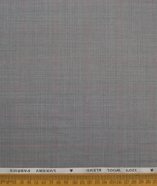 OCM Men's 25% Wool Super 120's Checks  Unstitched Suiting Fabric (Light Grey) - Image 4