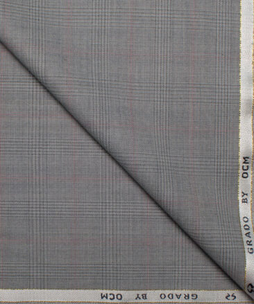 OCM Men's 25% Wool Super 120's Checks  Unstitched Suiting Fabric (Light Grey).