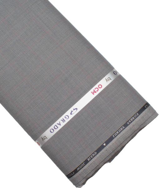 OCM Men's 25% Wool Super 120's Checks  Unstitched Suiting Fabric (Light Grey) - Image 5