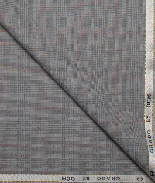 OCM Men's 25% Wool Super 120's Checks  Unstitched Suiting Fabric (Light Grey).