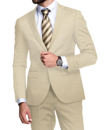 Fashion Flair Men's Terry Rayon  Checks  Unstitched Suiting Fabric (Beige)