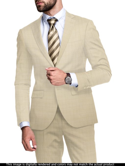 Fashion Flair Men's Terry Rayon  Checks  Unstitched Suiting Fabric (Beige)