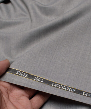 J.Hampstead Italy Men's 20% Wool Super 100's Self Design  Unstitched Suiting Fabric (Light Worsted Grey)