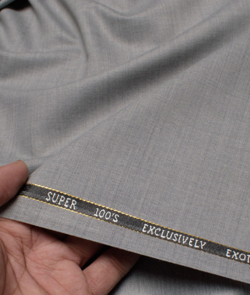 J.Hampstead Italy Men's 20% Wool Super 100's Self Design  Unstitched Suiting Fabric (Light Worsted Grey)