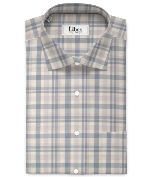 Luthai Men's  Giza Cotton Checks  Unstitched Shirting Fabric (Cream & Grey)