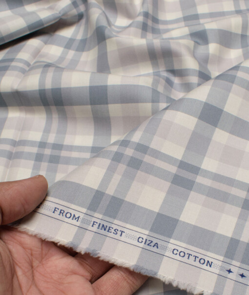 Luthai Men's  Giza Cotton Checks  Unstitched Shirting Fabric (Cream & Grey)