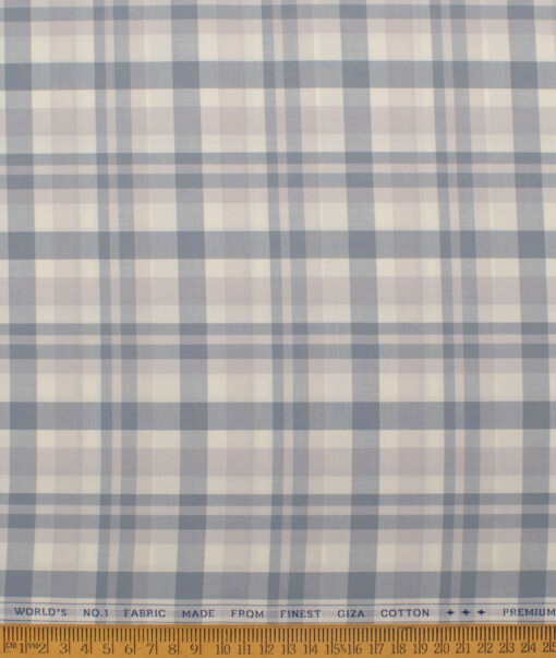 Luthai Men's  Giza Cotton Checks  Unstitched Shirting Fabric (Cream & Grey)