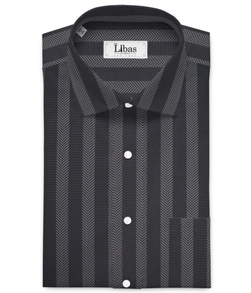 Luthai Men's  Supima Cotton Striped  Unstitched Shirting Fabric (Dark Grey)