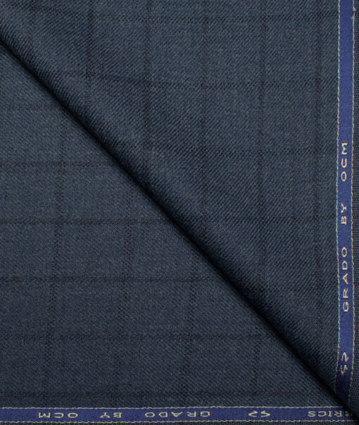 OCM Men's 50% Merino Wool  Checks   Unstitched Tweed Jacketing & Blazer Fabric (Blue)