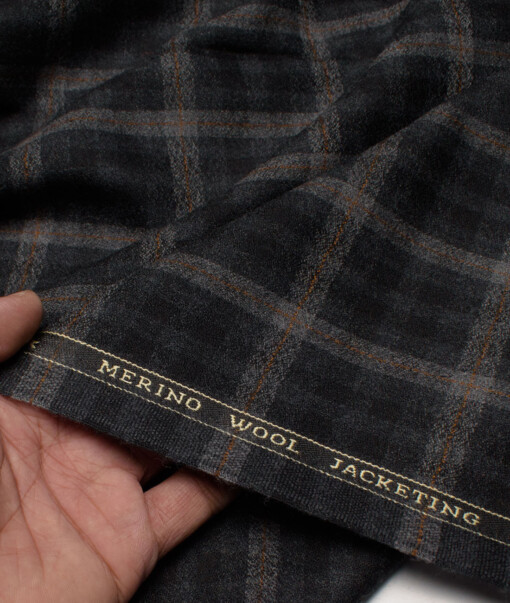 OCM Men's Wool Checks Very Fine   Unstitched Tweed Jacketing & Blazer Fabric (Black) - Image 2