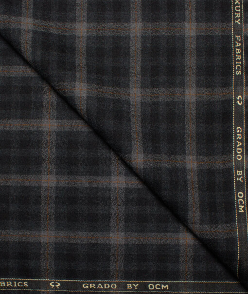 OCM Men's Wool Checks Very Fine   Unstitched Tweed Jacketing & Blazer Fabric (Black)