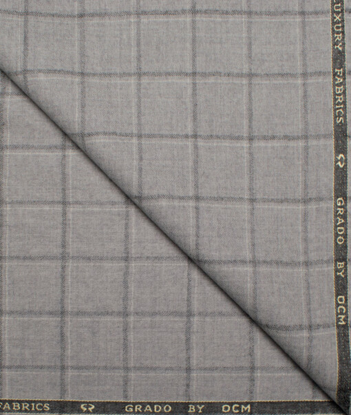 OCM Men's Super 100's 100% Wool Checks Very Fine Unstitched Tweed Jacketing & Blazer Fabric (Grey)