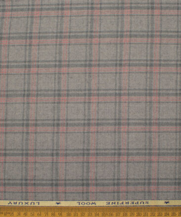 OCM Men's 60% Wool  Checks  Unstitched Tweed Fabric for Jacket & Blazer  (Light Grey)