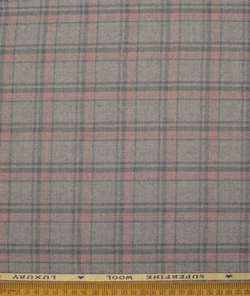 OCM Men's 60% Wool  Checks  Unstitched Tweed Fabric for Jacket & Blazer  (Light Grey)