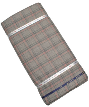 OCM Men's 60% Wool  Checks  Unstitched Tweed Fabric for Jacket & Blazer  (Light Grey)