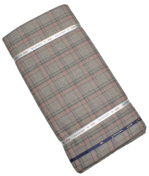 OCM Men's 60% Wool  Checks  Unstitched Tweed Fabric for Jacket & Blazer  (Light Grey)