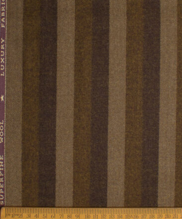 OCM Men's 60% Wool  Striped  Unstitched Tweed Fabric for Jacket & Blazer  (Light Brown)