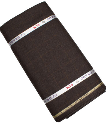 OCM Men's 60% Wool  Checks  Unstitched Tweed Fabric for Jacket & Blazer  (Dark Brown)