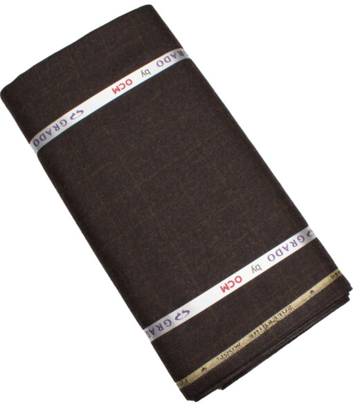 OCM Men's 60% Wool  Checks  Unstitched Tweed Fabric for Jacket & Blazer  (Dark Brown)