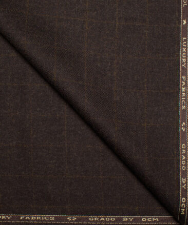 OCM Men's 60% Wool  Checks  Unstitched Tweed Fabric for Jacket & Blazer  (Dark Brown)