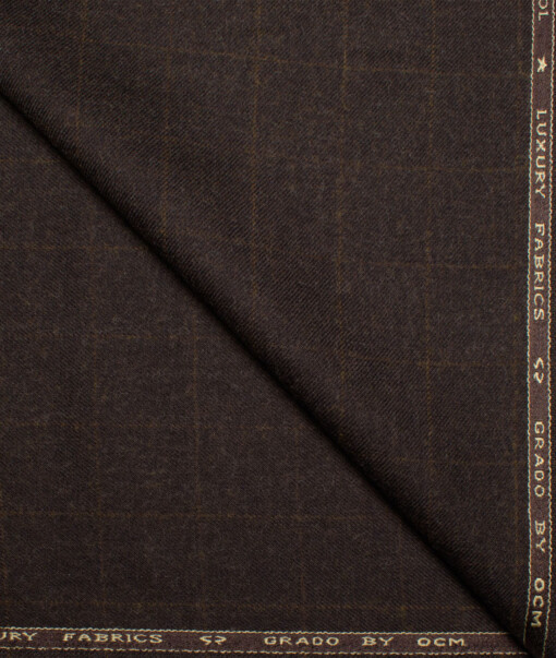 OCM Men's 60% Wool  Checks  Unstitched Tweed Fabric for Jacket & Blazer  (Dark Brown)