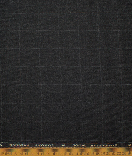 OCM Men's 60% Wool  Checks  Unstitched Tweed Fabric for Jacket & Blazer  (Worsted Black)