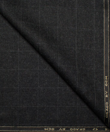 OCM Men's 60% Wool  Checks  Unstitched Tweed Fabric for Jacket & Blazer  (Worsted Black)