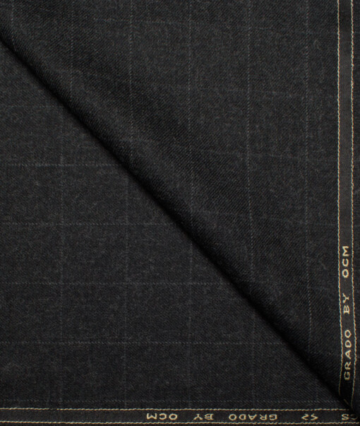 OCM Men's 60% Wool  Checks  Unstitched Tweed Fabric for Jacket & Blazer  (Worsted Black)