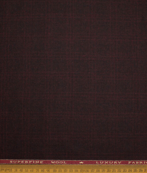 OCM Men's 60% Wool  Checks  Unstitched Tweed Fabric for Jacket & Blazer  (Dark Wine)