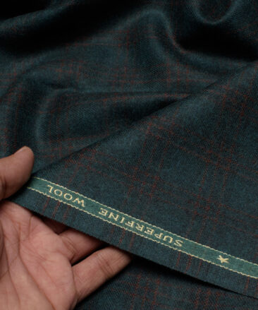 OCM Men's 60% Wool  Checks  Unstitched Tweed Fabric for Jacket & Blazer  (Dark Sea Green)