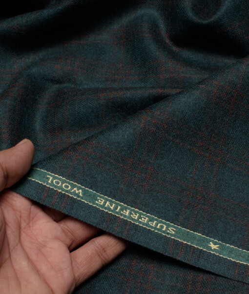 OCM Men's 60% Wool  Checks  Unstitched Tweed Fabric for Jacket & Blazer  (Dark Sea Green)