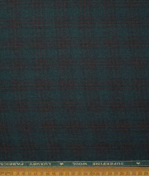 OCM Men's 60% Wool  Checks  Unstitched Tweed Fabric for Jacket & Blazer  (Dark Sea Green)