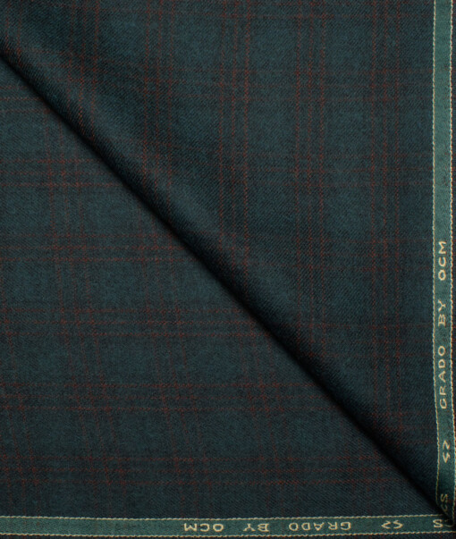 OCM Men's 60% Wool  Checks  Unstitched Tweed Fabric for Jacket & Blazer  (Dark Sea Green)