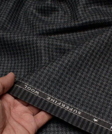 OCM Men's 60% Wool  Houndstooth  Unstitched Tweed Fabric for Jacket & Blazer  (Dark Grey)